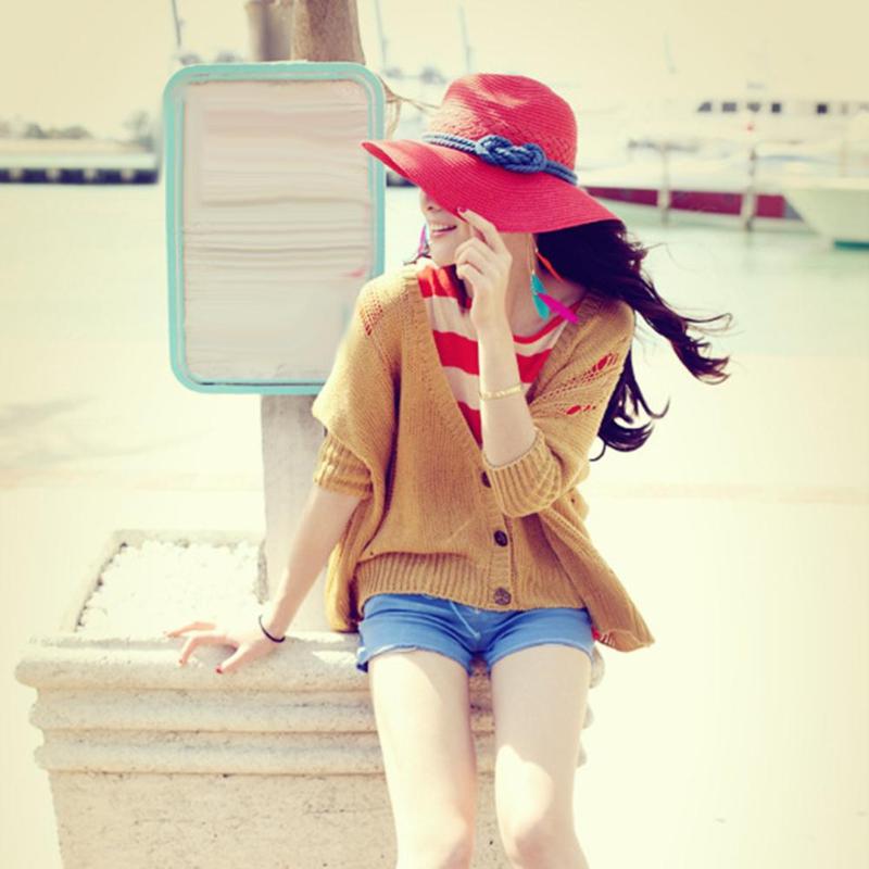 

Autumn Winter Summer Fashion Fedoras Vintage Pure Women's Beach Sun Hat Female Waves large Brim Sunbonnet Fedoras lady Sun Hat, Light coffee