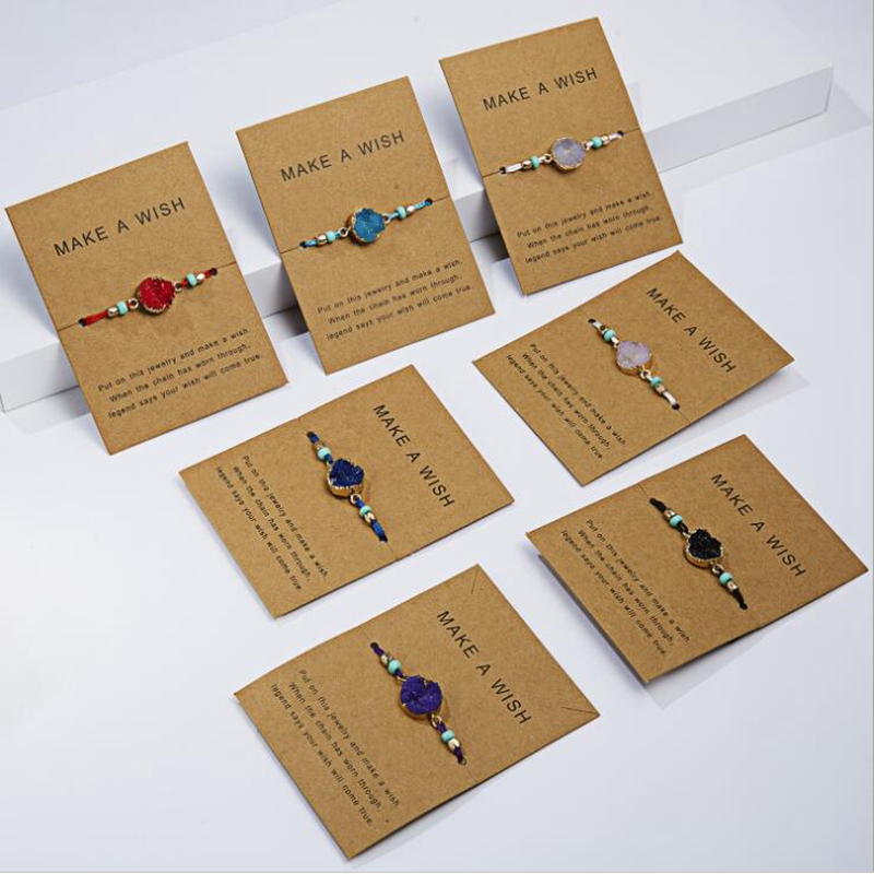 

7pcs make a wish Colorful Woven Natural Stone Paper Card Adjustable Bracelet Lucky Bracelets Woman Simple Fashion Jewelry