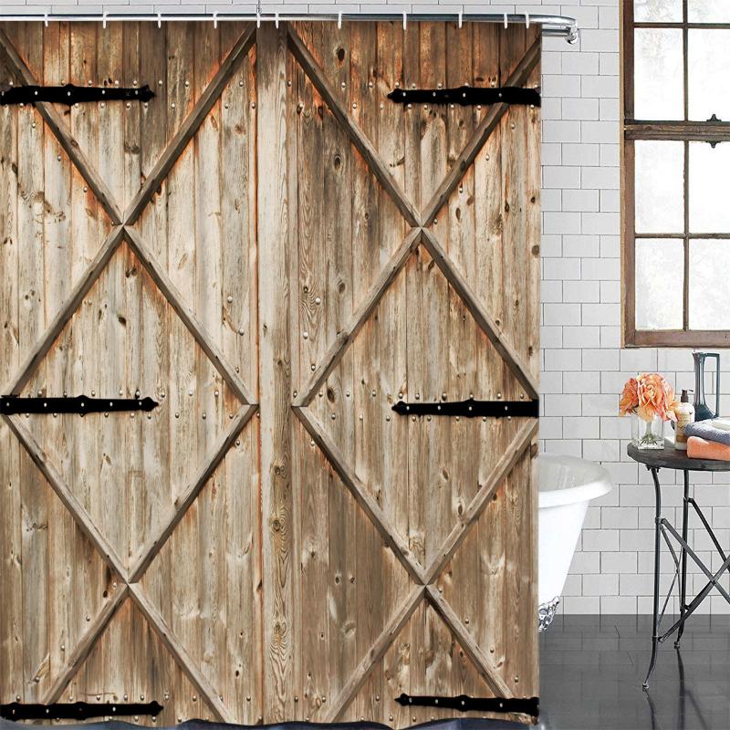 

Bathroom Waterproof Curtain Barn Wooden Door Farm Fabric Shower Curtain Home Bathroom Decor Christmas Shower