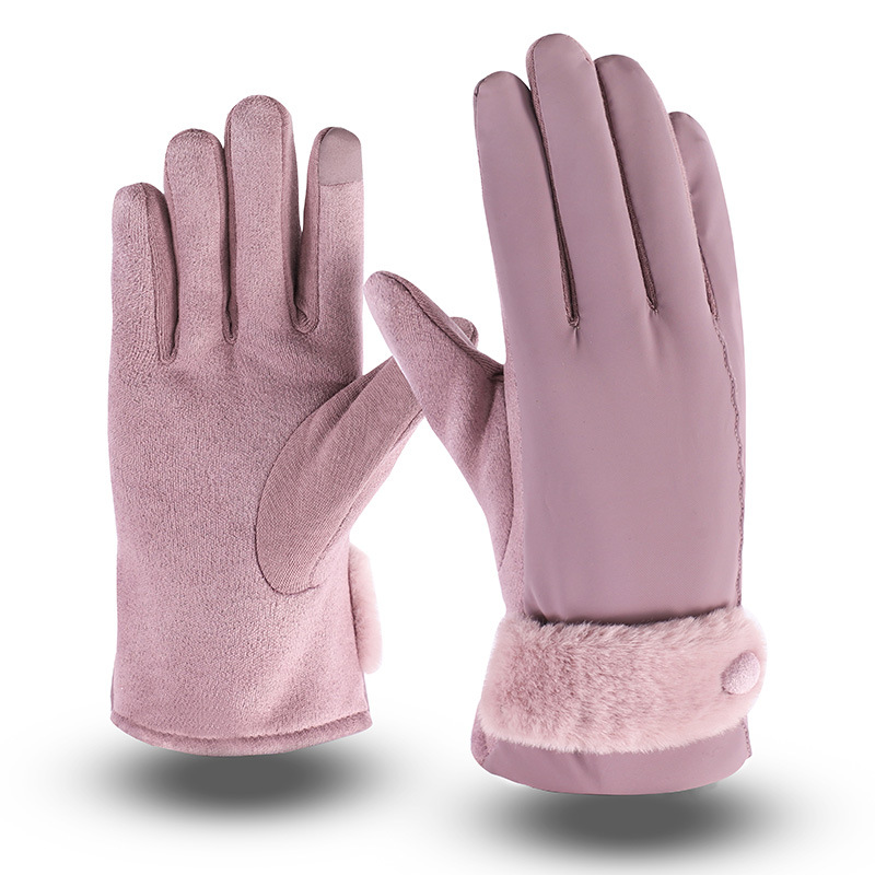 

Winter new Korean version of women's cute hair mouth plus plus thick warm gloves ride touch screen casual gloves