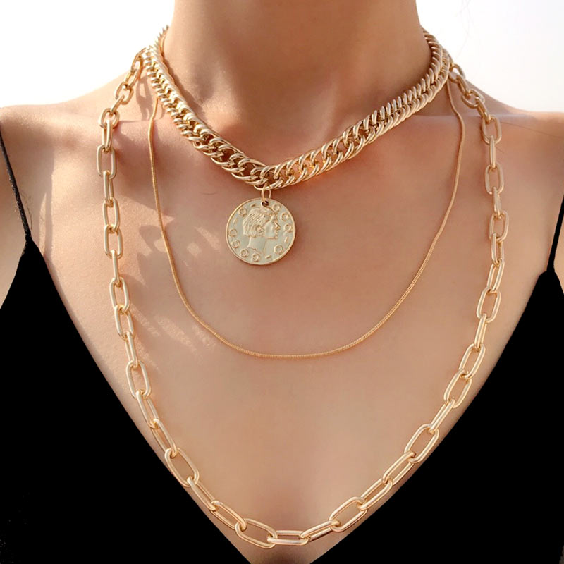 

JJFOUCS Multilayer Choker Necklaces Women Girl Fashion Vintage Gold Long Chain Coin Pendant Necklace Statement Jewelry Wholesale
