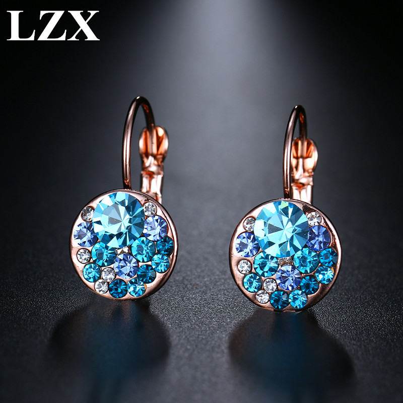 

Hoop & Huggie LZX Brand Gold Color And 100% Austria Crystal Earrings For Women Fashion Party Jewelry Boucle D'oreille Pendientes Mujer