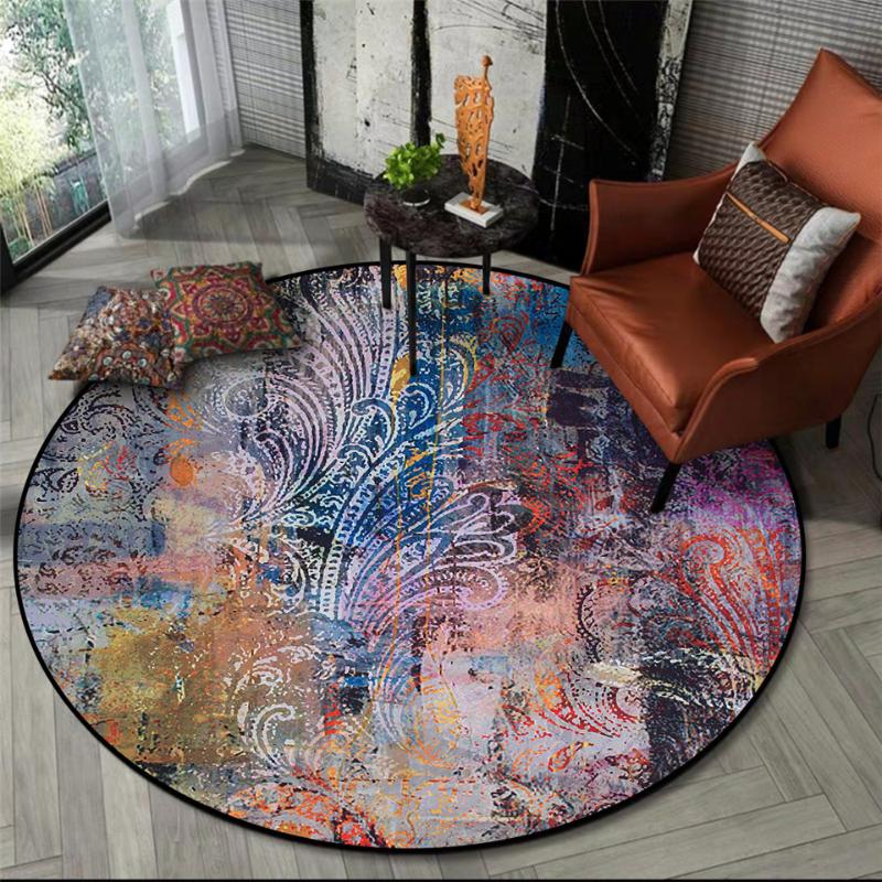 

Nordic Retro Old Floral Rug Round Chair Floor Mat Ethnic Style Vintage Bedside Rugs Bedroom Decor Bathroom Mat, As picture