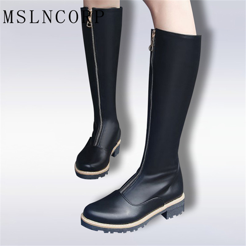 

Plus Size 34-43 New High Quality Zip Knee High Boots Women Soft Leather Winter Boots Comfortable Warm Fur Women Long Shoes, As photo thin fur