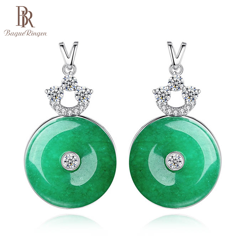 

Bague Ringen Vintage Round Silver 925 Earrings for Women Fine Jewelry Green Chalcedony Anniversary Gifts Accessory Wholesale