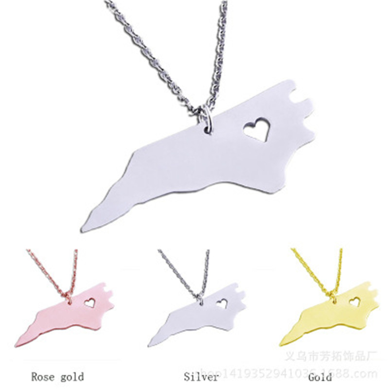 

USA State Map Necklace Europe and America Style North Carolina Stainless Steel Necklace Men and Women Jewelry