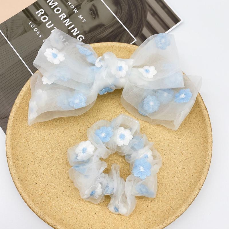 

4Pcs/Set Mesh Lace Bowknot Elastic Hair Band Hairpins Girls Ponytail Holder Scrunchie Women Headband Wholesale Hair Accessories