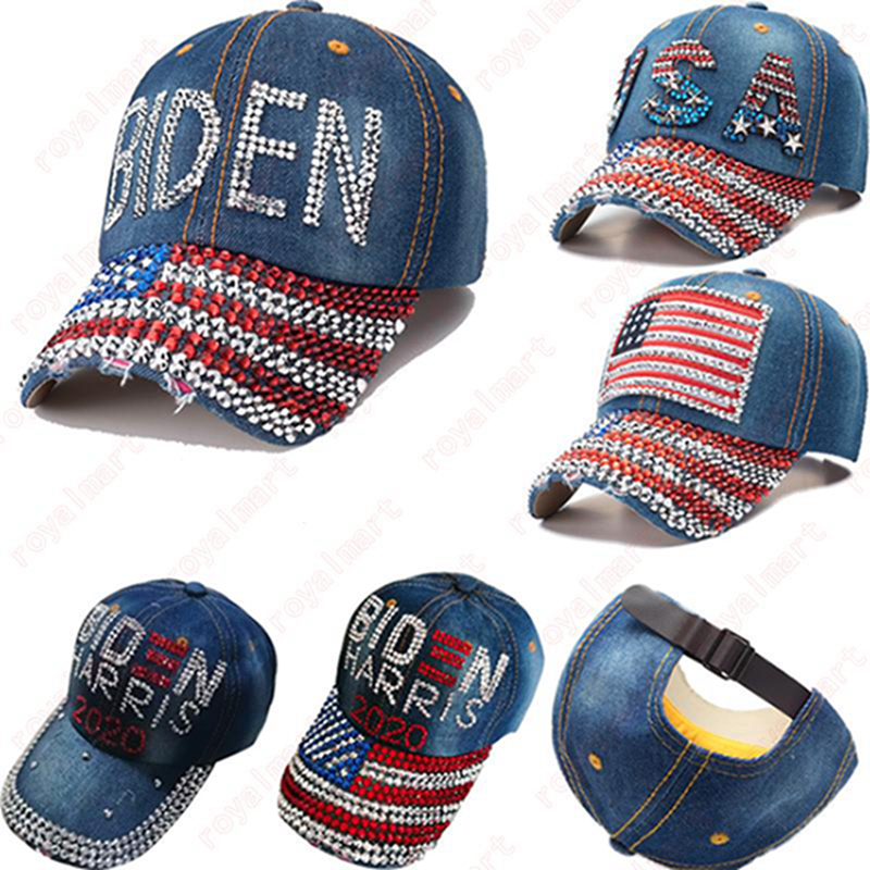 

USA Cowboy Hats 2020 American Election Activity Biden Harris Hat Bling Bling Diamond Peaked Cap US Flags Baseball Caps IIA637