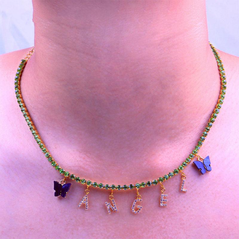 

Bling Rhinestone Butterfly Pendant Letter BABY ANGEL Choker Necklace Jewelry for Women Luxury Crystal Letters Collar Necklace