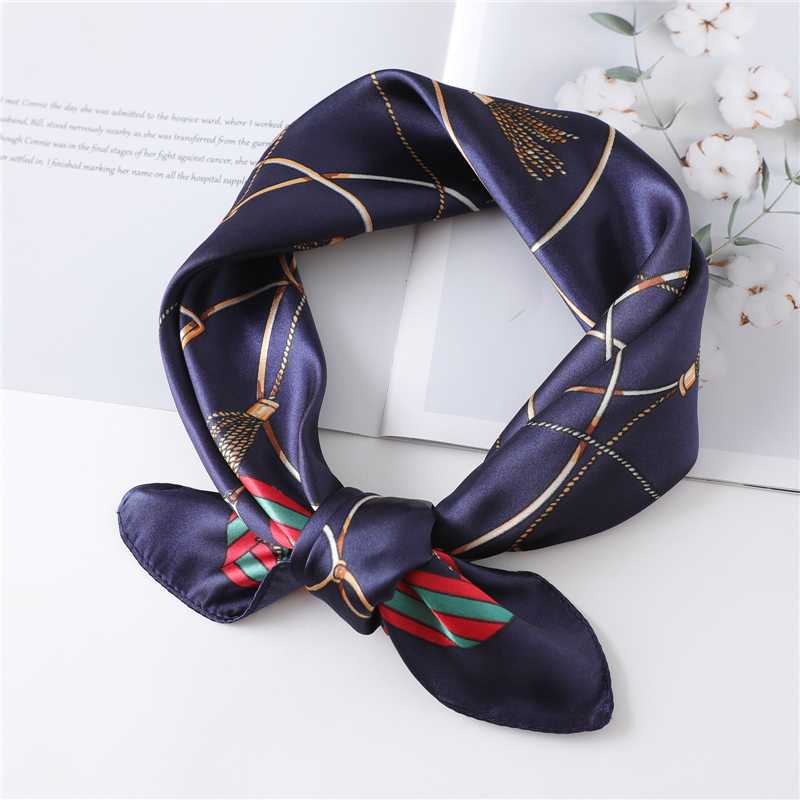 

60cm Square Silk Women Scarf Hair Band Office Lady Neck Scarves Bag Handle Wraps Print Foulard Female Neckerchief Bandana