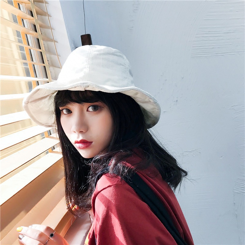 

Artistic Japanese Foldable Natural Linen Fisherman Hat Vintage Ruffles All-match Bucket Hat Summer Sun-Shading Fashion, Black