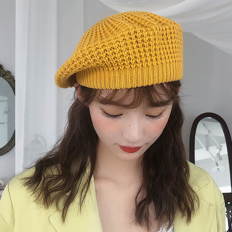

Autumn Winter Knitted Beret Female Japanese Soft Sister Cute British Hats Painter Sweet Color Caps Black Green Yellow New 2020