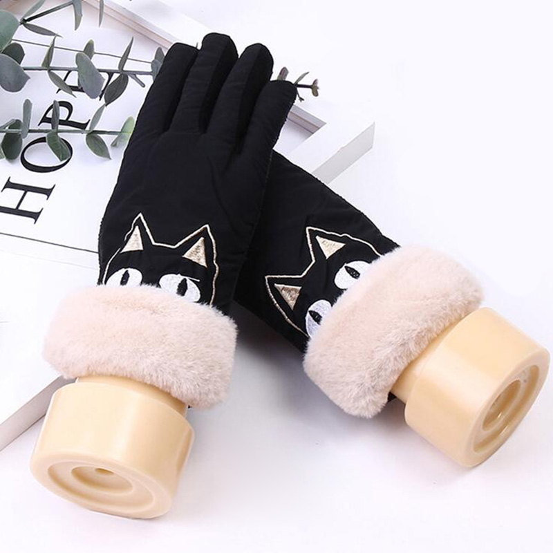 

Winter warm gloves women touch screen mittens cute cartoon cat gloves Plus velvet thickening windproof cycling driving glovesA93