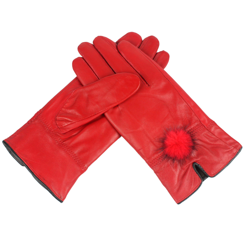

2020 fashion leather female leather gloves sheepskin gloves winter warm black minimalist style female