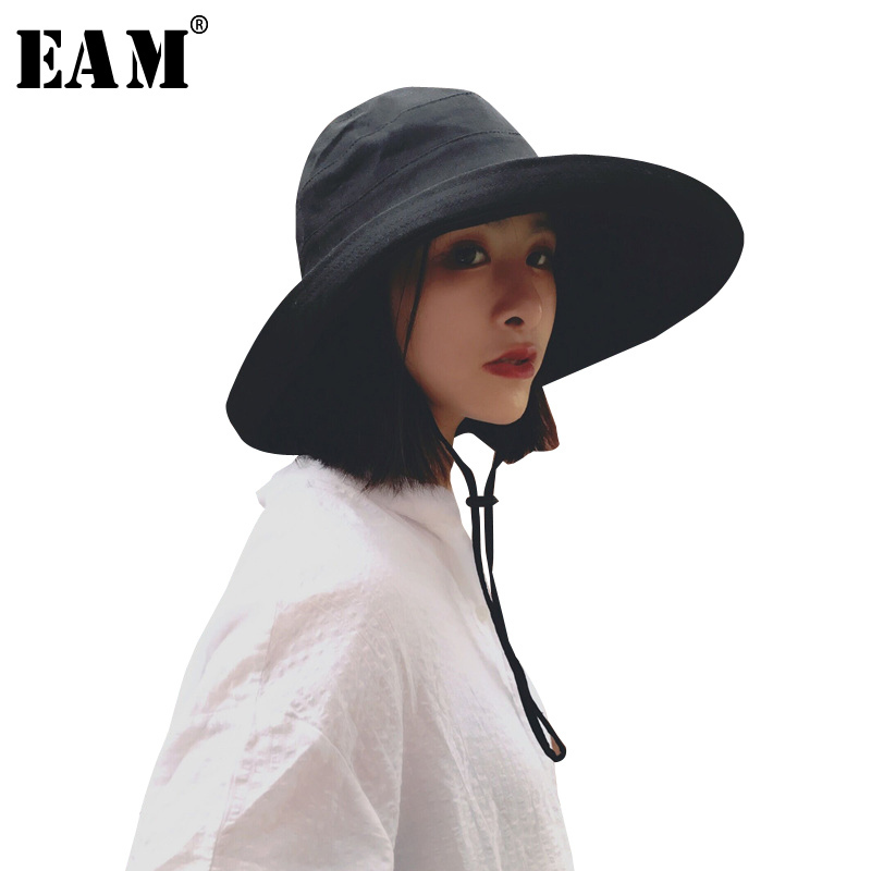 

EAM] 2020 New Summer Fashion Tide Foldable Cap Sun Hat Woman Fisherman Hat Aimple All-match Woman Dome S963, Black