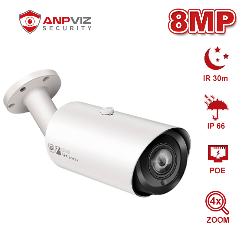 

Bullet POE IP Camera 8MP 4X Zoom with Audio Home/Outdoor Weatherproof Security Night vision IR 30m Onvif H.265