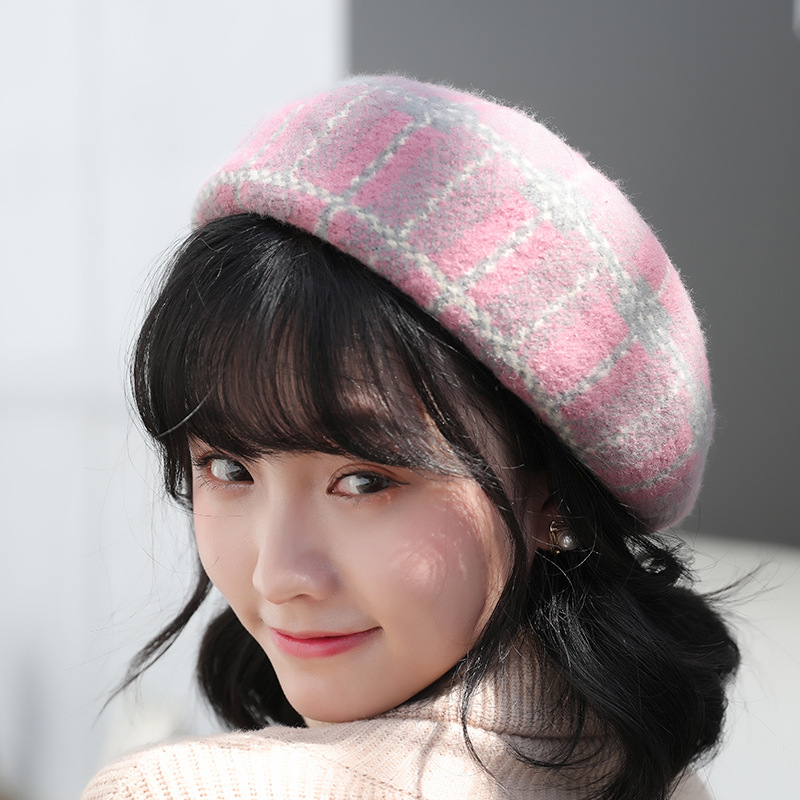 

female stripe berets thick warm winter hat women berets fashion beret, Black