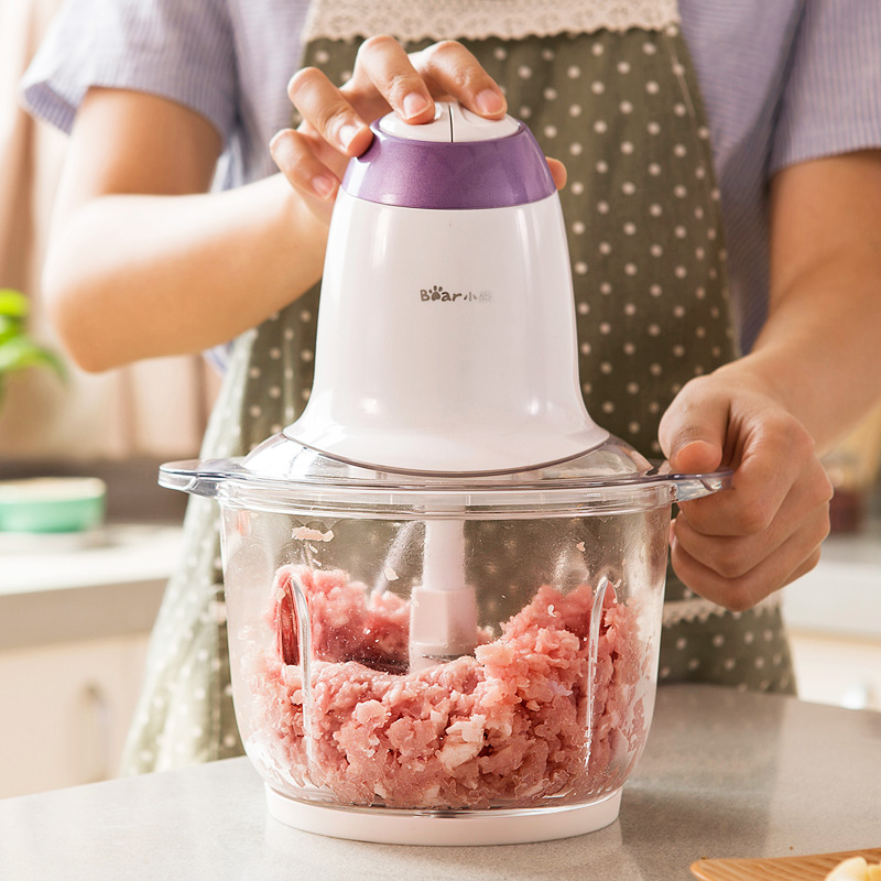 

Bear Portable Electric Meat Grinders Glass 2L 300W 2 Gears Mini Blenders 4 Blades Copper Engine Meat Cutter Kitchen Appliances