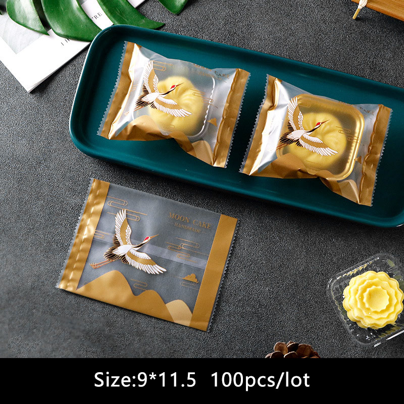 

100pcs/lot Candy Cookies Bag Homemade Pack Chinese Elements Golden Border Flying Cranes Nougat Party Wedding Snack Packing