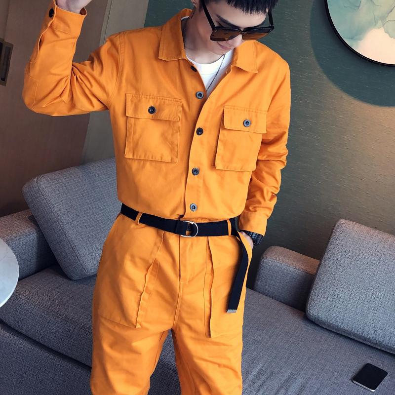 

Overalls Couple Streetwear Clothes Jumpsuit Harem Trousers Men High Street Hip Hop Casual Long Sleeve Jumpsuit Cargo Pant Male, Black