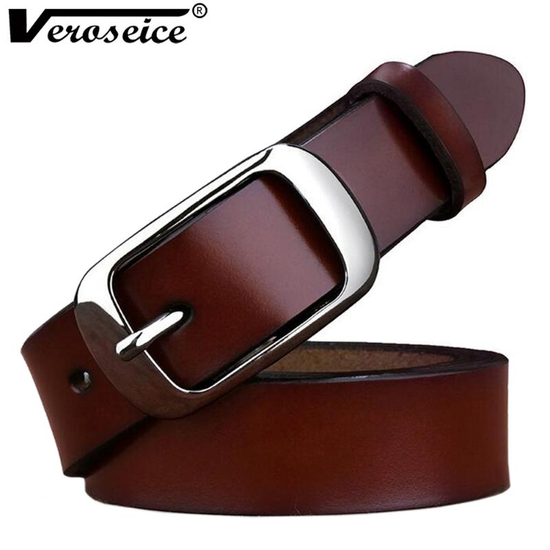

veroseice] Top Grade Genuine Leather Belt Women Fashion Female Strap Casual Waistband Jeans Women Belt Cow leather cinturones, Black