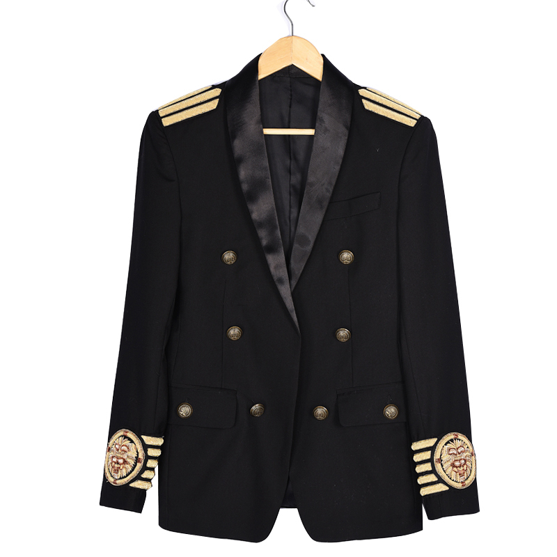 

badge gold shoulder embroidery club party blazer men stage suit jacket men double breasted gold black luxury banquet jacket