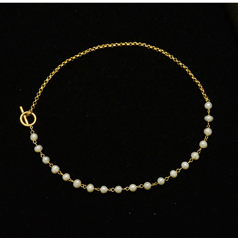 

Elegant Gold plated stainless steel neck chain necklaces for women jewelry, simple woman pearl necklace wedding gift accessories
