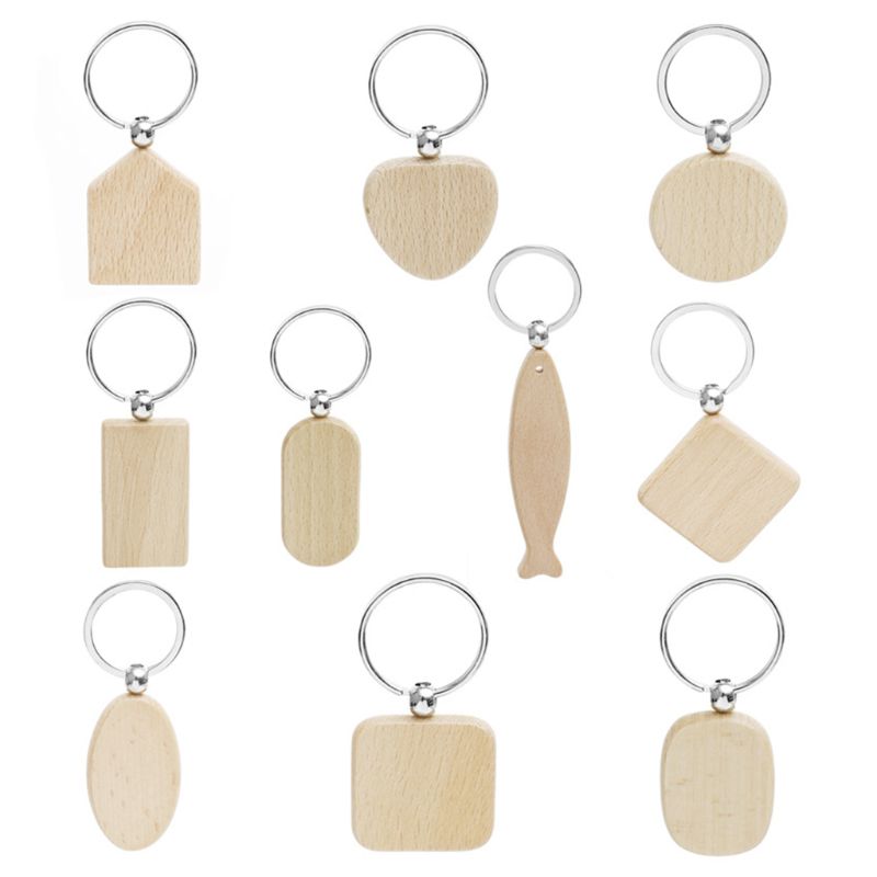 

10 Pcs/set Simple Cute Blank Wooden Keychain DIY Wood Key Ring Keys Holder F3MF