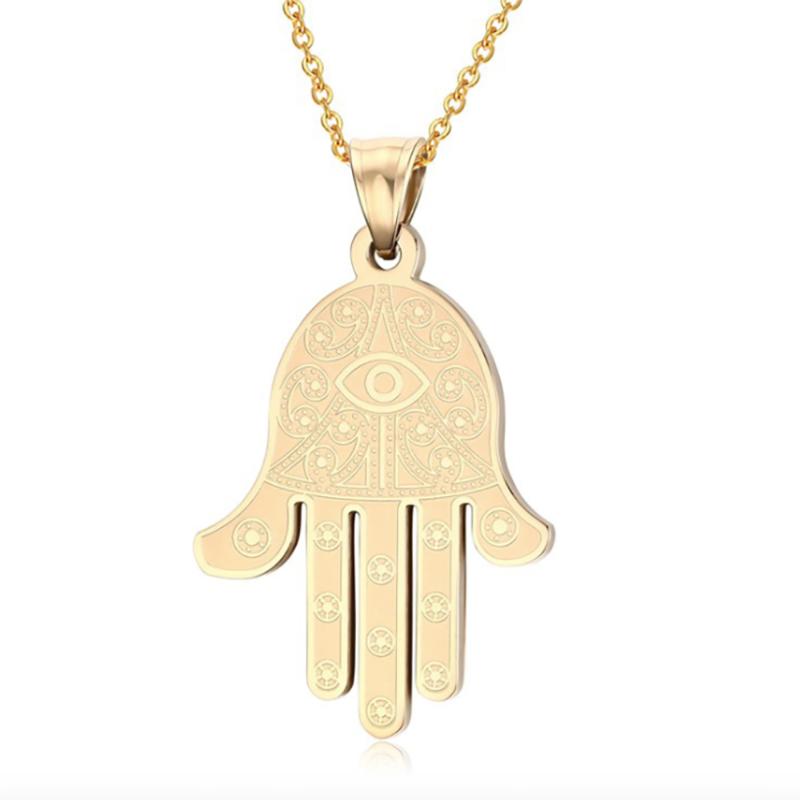 

Stainless Steel Hand of Fatima Pendant Necklace Hamas Jewelry Gift Women Men Gift For Him with Chain