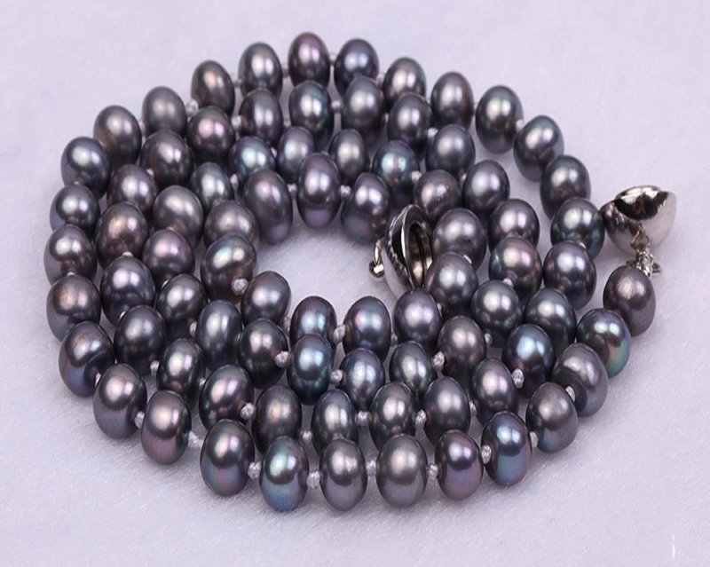 

Chains Pearl Necklace 5.0-6.0mm Black And Gray Flat Cultured Freshwater Party Wedding Mothers Day Gift