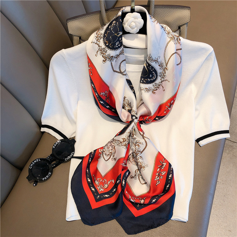 

Ladies Luxury Floral Printed Elegent Large Shawl Wrap Hijab Women Echarpe Bandana Neckerchief Square Imitated Silk Scarf 90x90