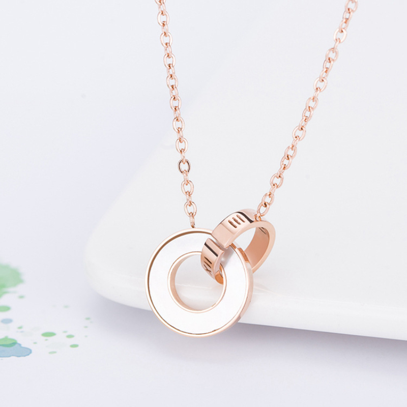 

Fashion round connecting stainless steel pendant necklace rose gold color letter charm necklace women jewelry gift accessories