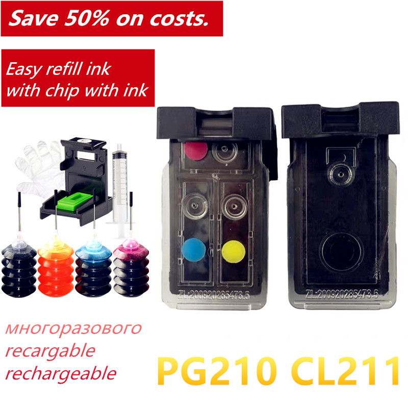 

PG210 CL211 Refillable Ink Cartridge for Canon Printer PIXMA MP480 MP490 MP495 MX320 MX330 MX340 MX350 MX410 America Popular