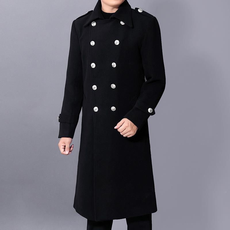 

2020 NEW Men Winter Warm Trench Woolen Coat Slim Fit Casual Reefer Jackets Solid Stand Collar Double Breasted Peacoat parka, Black