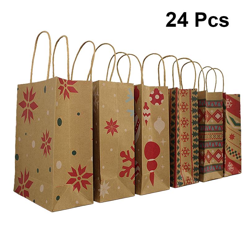 

24pcs Kraft Paper Bags with Handle Party Gift Bag Christmas Favor Present Bag Wrapping Bags For Gift Christmas (Random Style