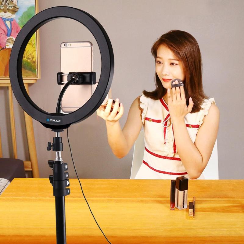 

PULUZ 10.2'' USB 3 Modes Dimmable LED Ring Vlogging Selfie Photography Video Lights with Cold Shoe Tripod Ball Head Phone Clamp
