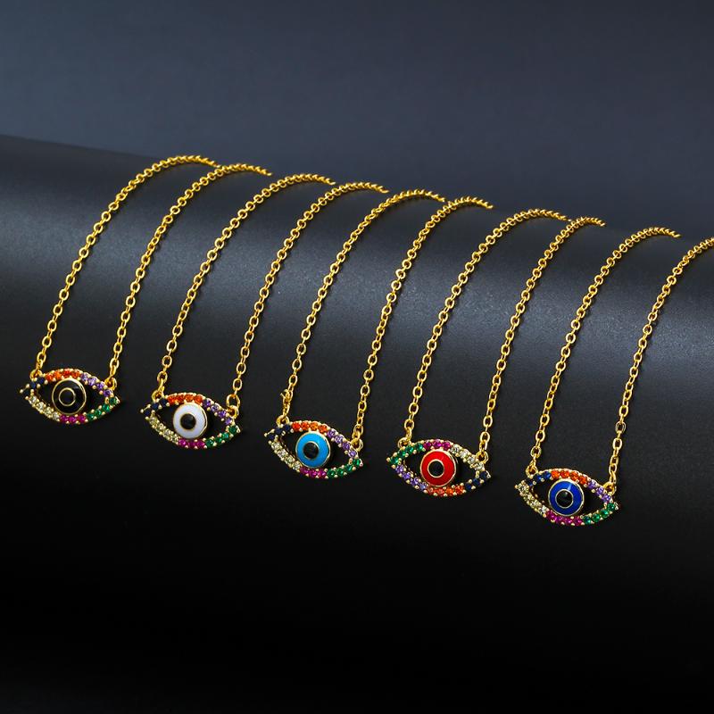 

Lucky Eye Colorful Zircon Evil Eye Necklace Gold Color Long Chain Pendant Necklace Fashion Jewelry for Women Female Girls EY6764