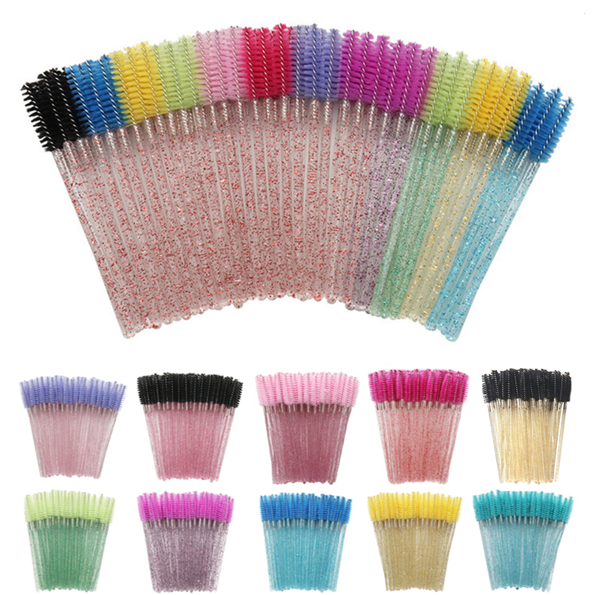 

Shiny Eyelash Brushes Disposable Eyebrow Brush Mascara Wands Eye Lashes Extension Applicator Comb Grafting Beauty Makeup Tool Lash Curling Crystal Handle