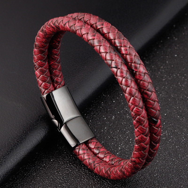 

DIY Combination Custom Stainless Steel Men's Leather Bracelet High Quality Magnet Button Multicolor Choice For Handsome Boy Gift
