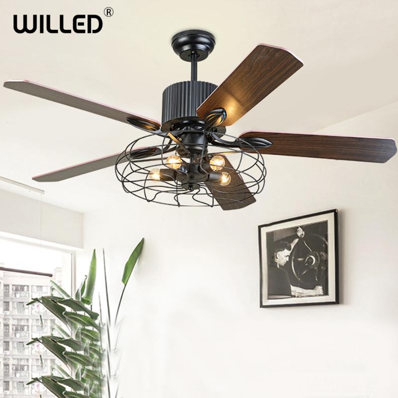 

retro ceiling fan lamp Invisible leaves remote control 52 inch fan with light bedroom living room Nordic industrial decor lamp