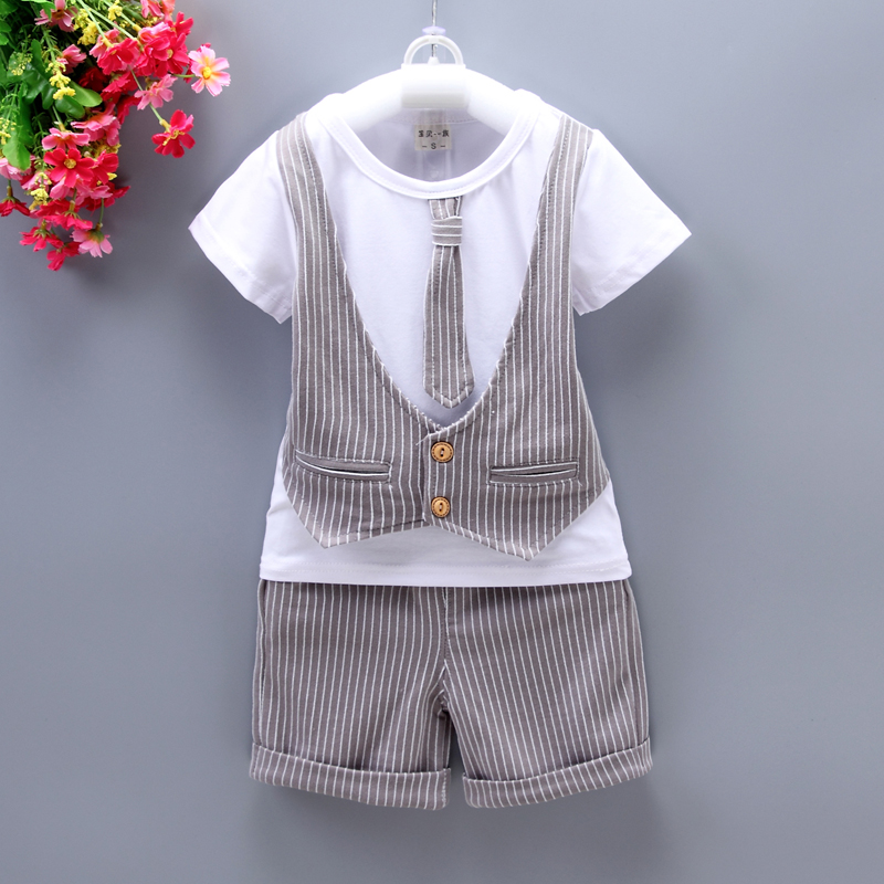 

2PCs Fashion Baby Little Boy Clothing Party Suits Kids Toddler Boys Clothes T-Shirt + Pants Wedding Outfits Sets, Gray