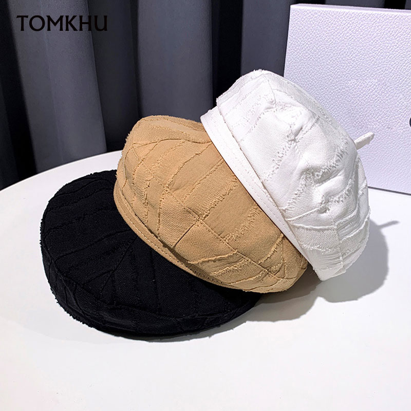 

Hot Sell Berets for Women Hat Four Seasons Cotton-padded Cap Cotton Beret Joker Octagonal Hat Warm Solid Color Present New, White