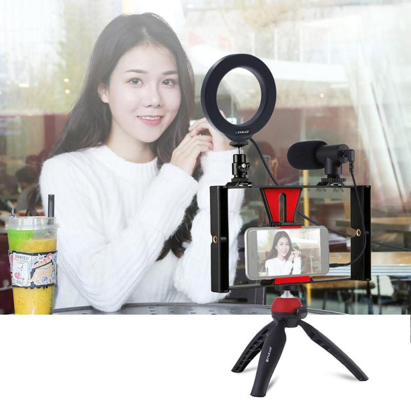

Mini LED Desktop Video Ring Light Selfie Lamp With Microphone Tripod Stand USB Plug For YouTube Live Photo Photography Studio