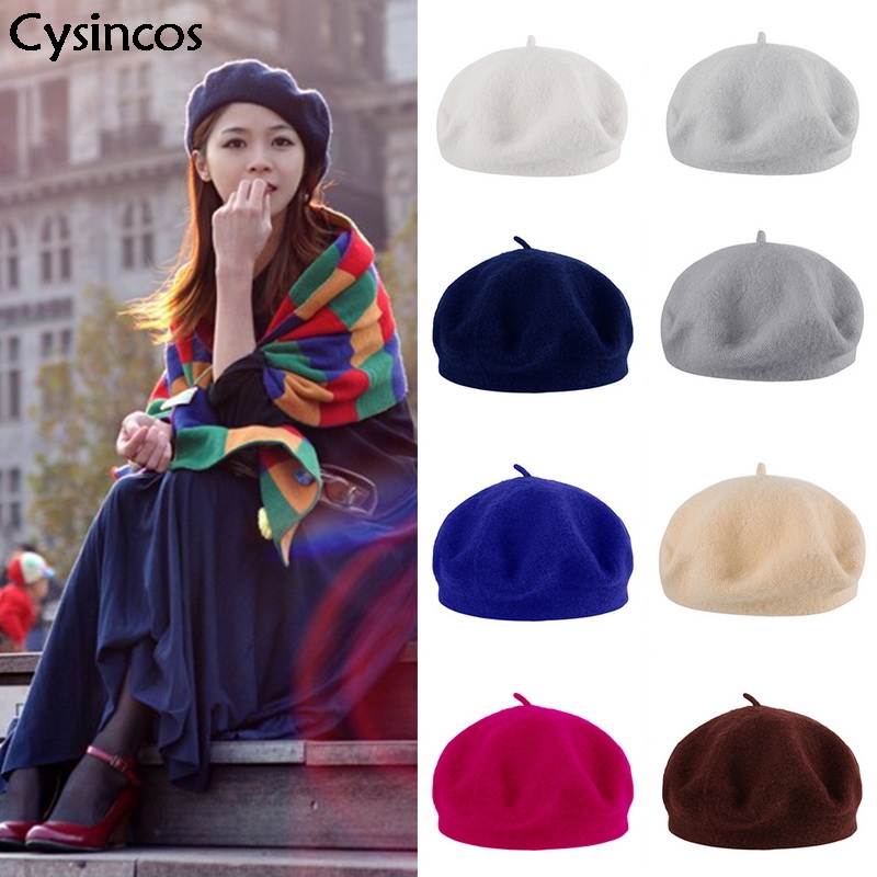 

2020 Hot Sale Lady Autumn Winter Berets Hat Painter Style Women Wool Vintage Berets Solid Color Caps Female Bonnet Walking Cap, Yellow