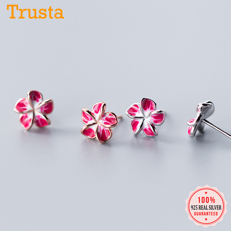 

Trusta 2020 Minimalist Genuine 925 Sterling Silver Sweet Pink Petal Flower Stud Earrings For Women Wedding Jewelry Gift DS1916