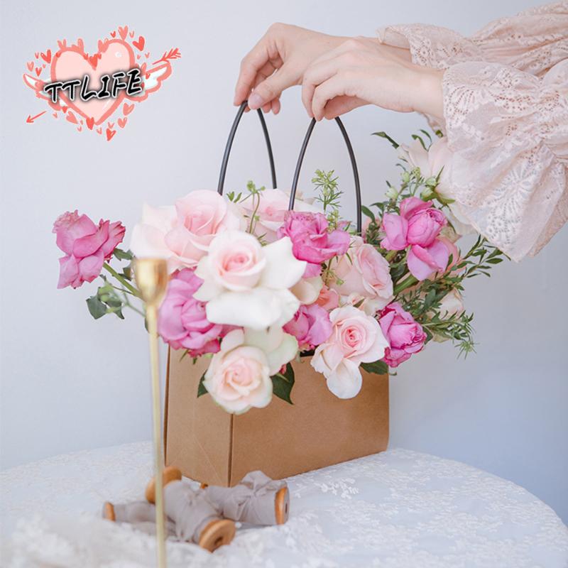 

PVC Bouquet Flower Gift Hand Boxes Round Living Vases Florist Box Flower Plant Boxes Gift Packaging Bag with Handle