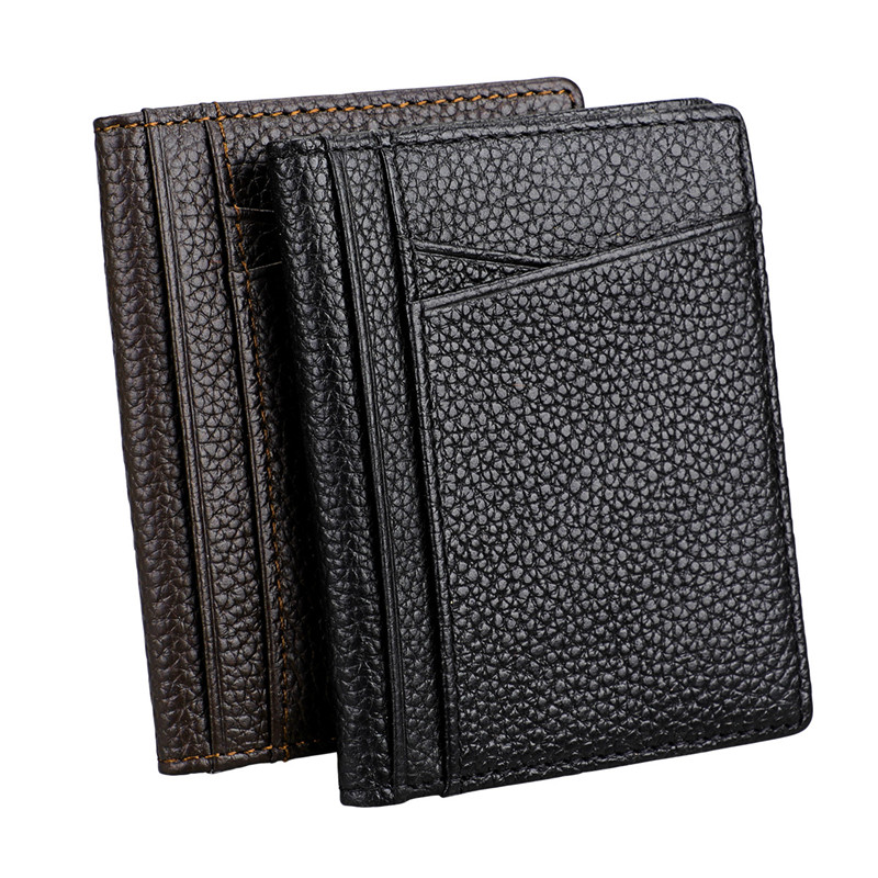 

Men's ID Package Leather Card Holder Bank Card Certificate Holder Short Wallet, Black