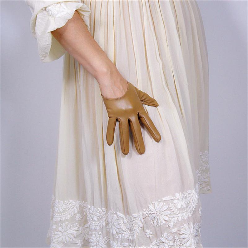 

13cm Ultra-Short Leather Gloves Simulation Leather Imitation Sheepskin Khaki Light Brown Rice Camel Color 3-PUTS13