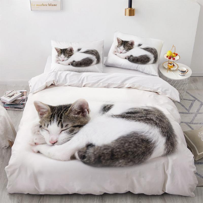 

3D Bedding Sets White Duvet Quilt Cover Set Comforter Bed Linen Pillowcase King Queen 140*210cm Size Dogs Pet Dog Cat Design, Pet047-white