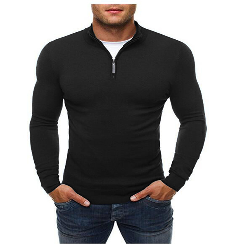 

Men Zipper High Collar Fashion Casual Solid Color Slim Sweater Sweater Outdoor Sports Camping Tactical Men's Shirt, Black